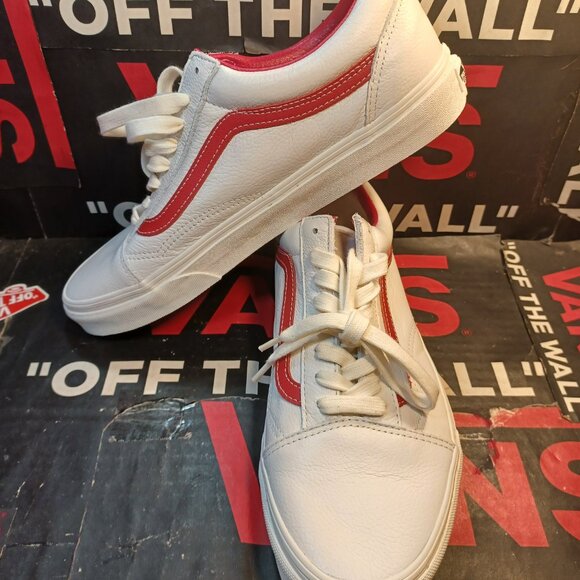 Vans Men's 12 Old Skool Vintage Leather Blanc De Blanc White/Red VN000CP5BDU - Picture 6 of 12
